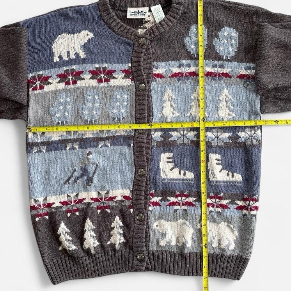 Vintage Northern Reflections Gray Knit Winter Polar Bear Cottage Cardigan XL 90s