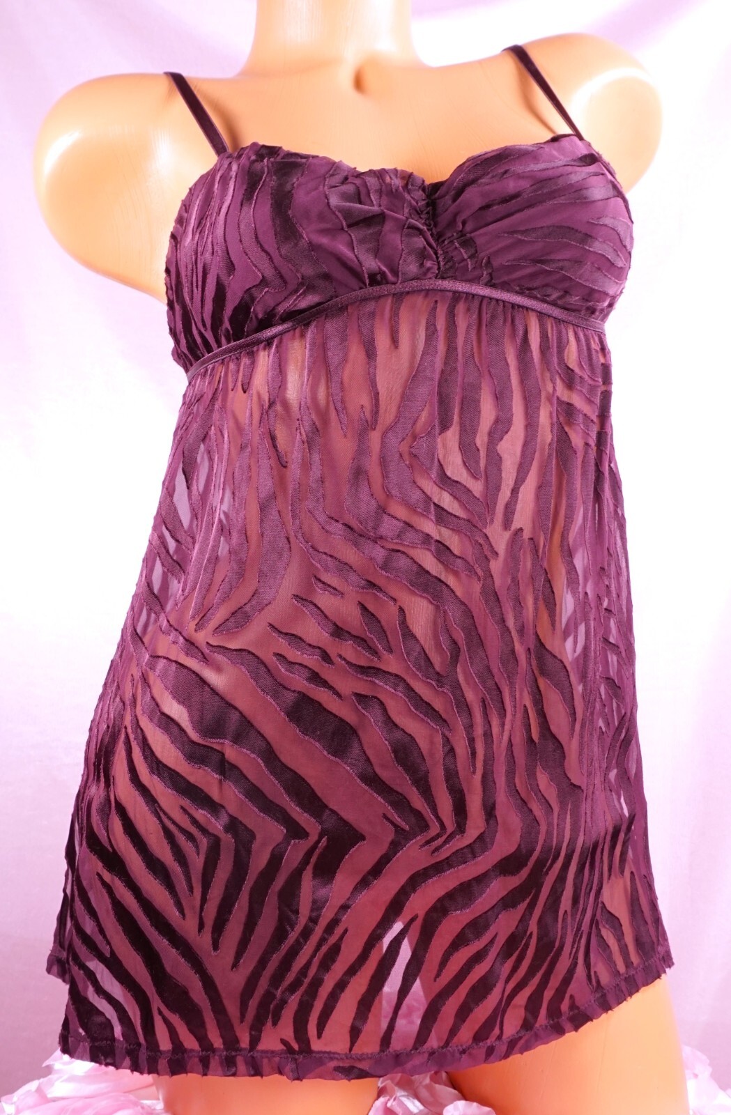 VTG Zebra Print Nightie Sheer Burnout Eggplant Purple Zebra Print nightgown