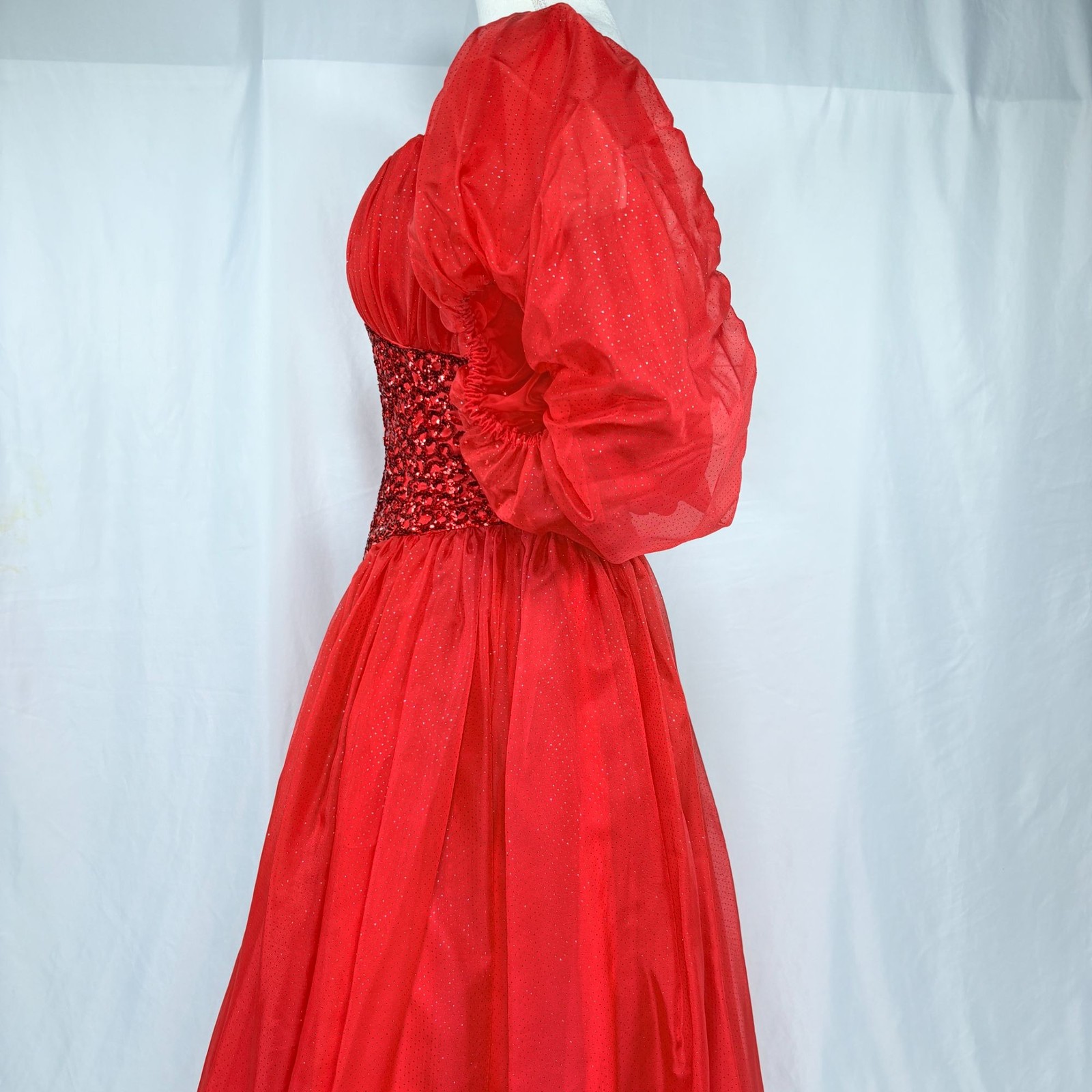 Vintage Mike Benet Red Off the Shoulder Ball Gown Style Gown Dress 8 / Small 25″