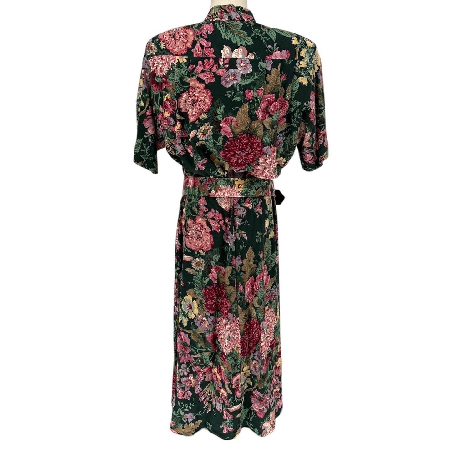Vintage Lady Carol of New York Floral Midi Dress Green Belted 16