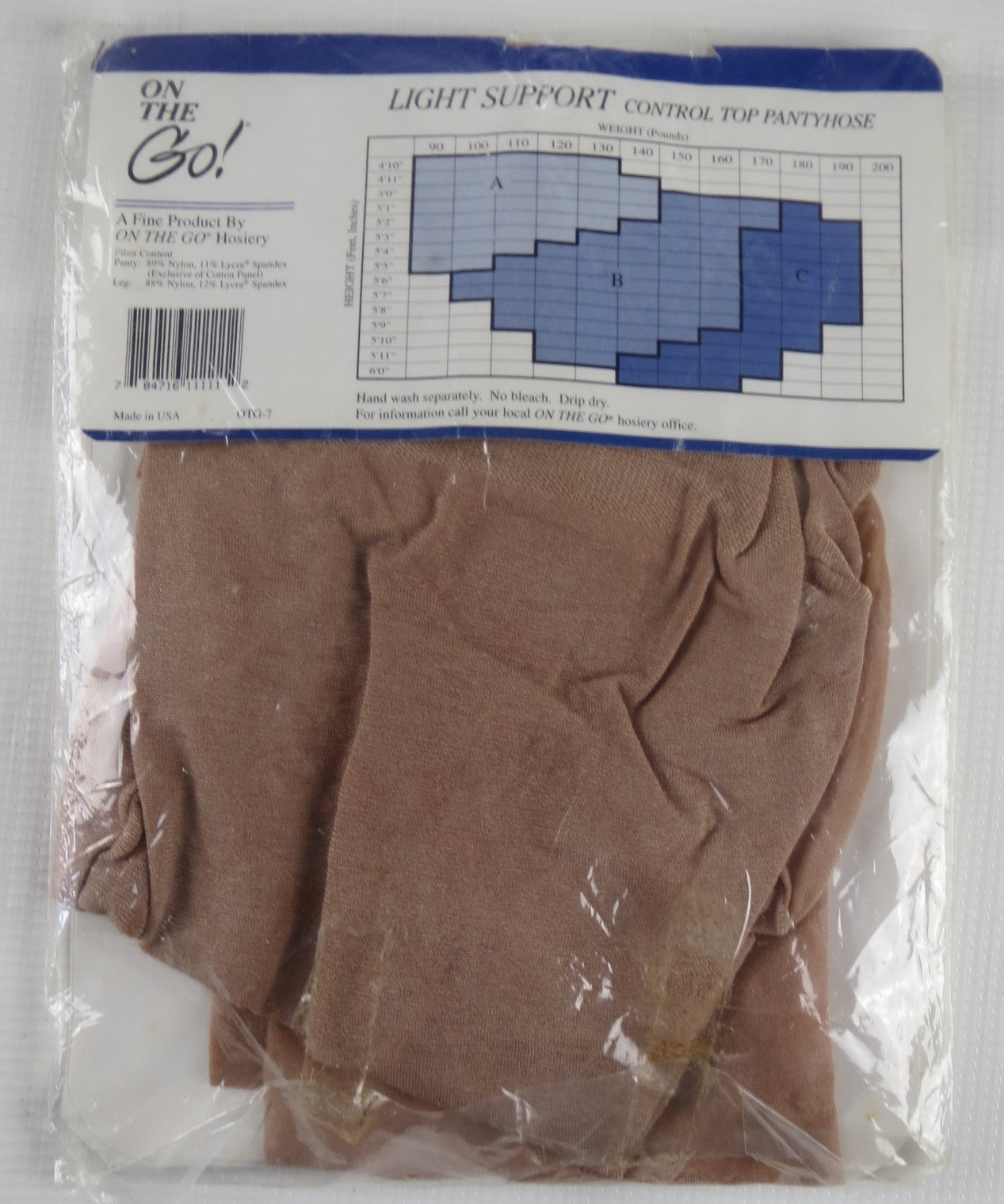 On the Go Size B Nude Control Top Cotton Panel Panthose Stocking Hosiery NIP