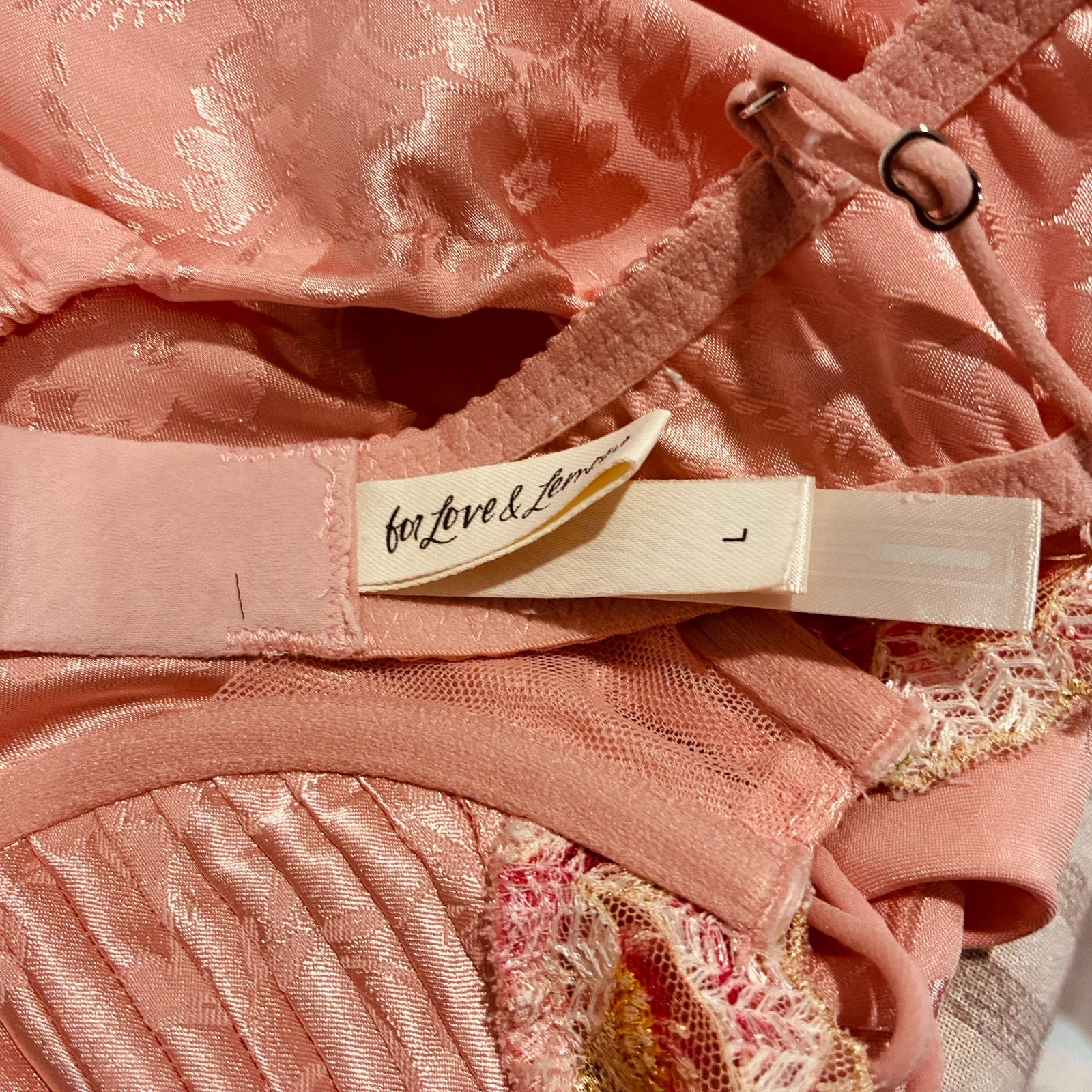 For Love & Lemons Peach Satin Midi Dress Nightgown L