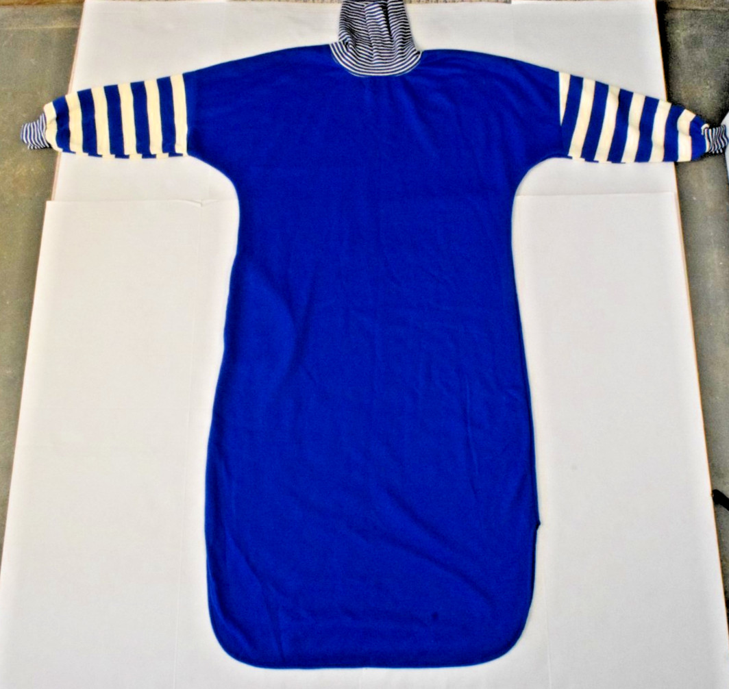 Vintage Housedress Dan Ellen Size S 70s Blue Stripe Sleeve Turtleneck Made USA