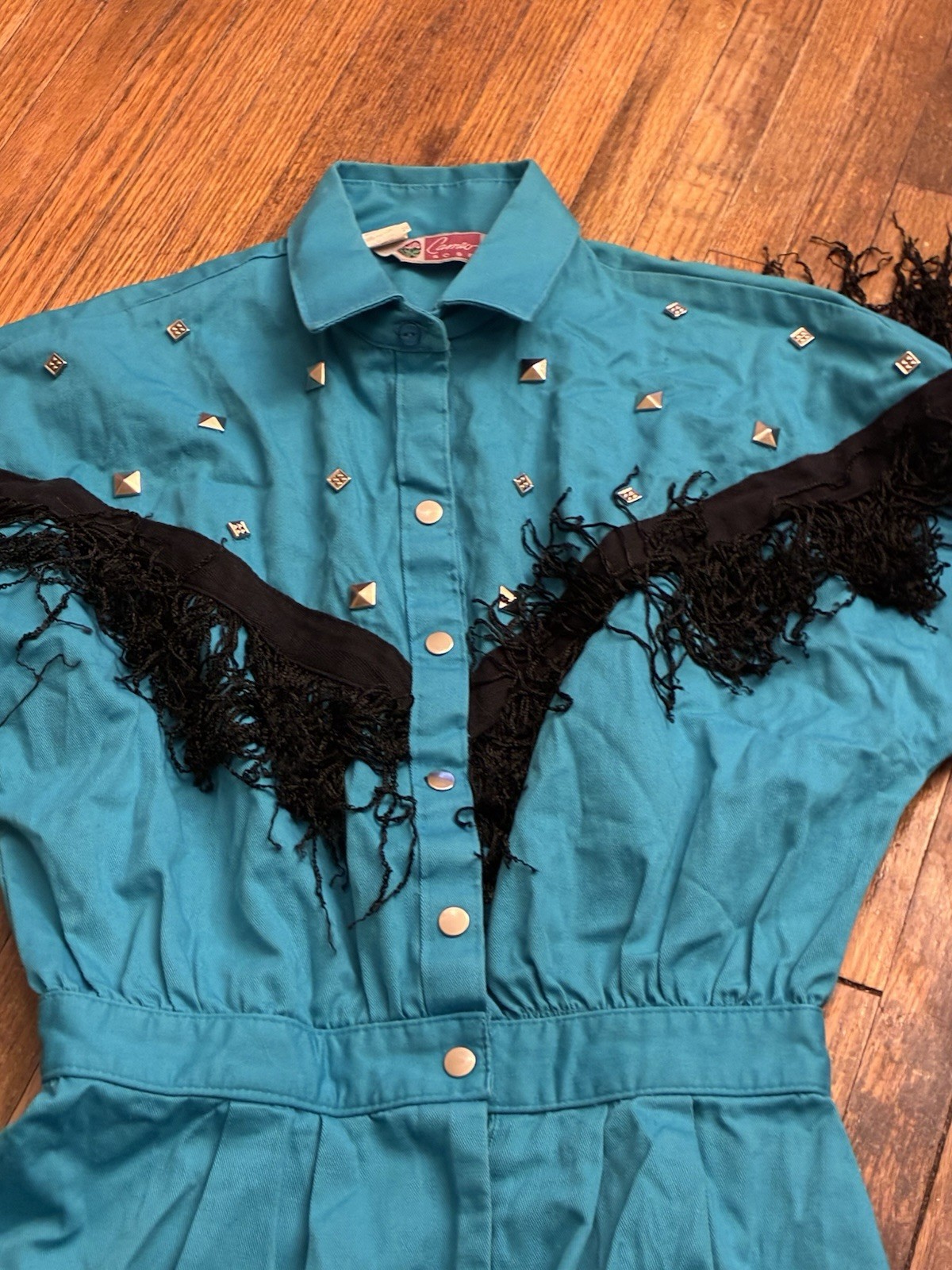 Vintage Cameo Rose Green Western Dress With Fringe 9/10