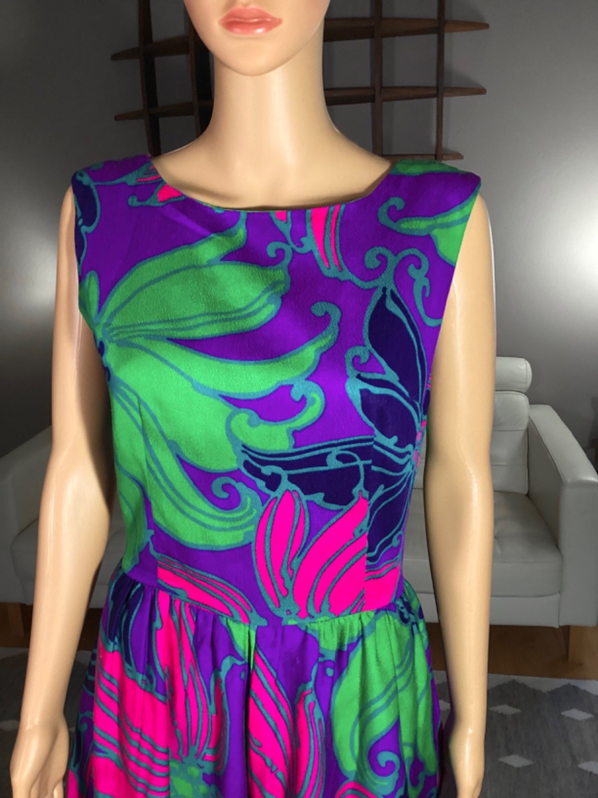 VTG 60’s Waltah Clarke’s Hawaiian Barkcloth Psychedelic Playsuit Romper Tiki 12
