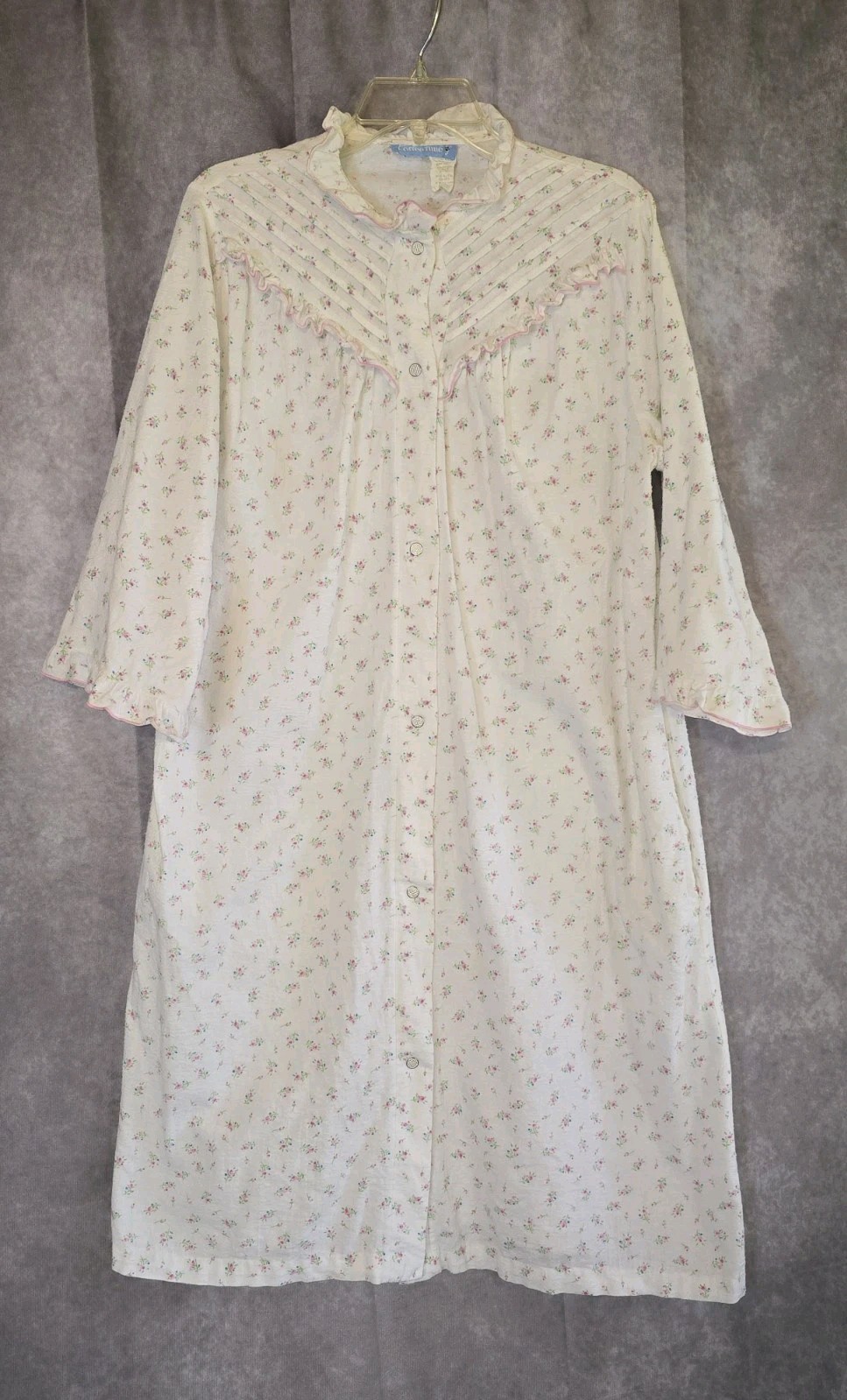 VTG Coffee Time Floral Cotton Snap On Nightgown Gown Praire Grannycore Size M