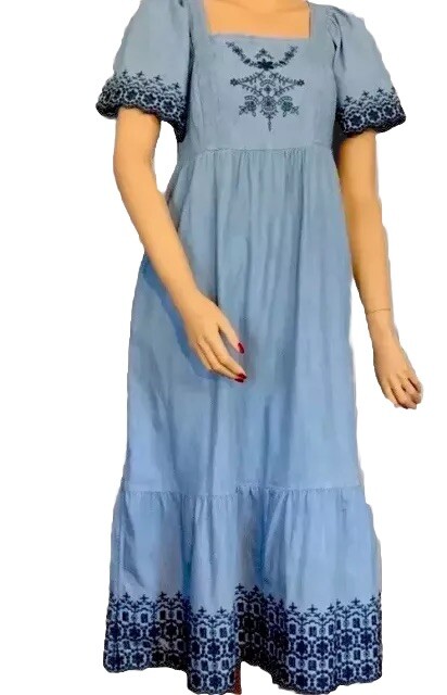 Blue Denim OLD NAVY Dress Emb.Elastic Bust Fitting COTTAGE CORE Sm