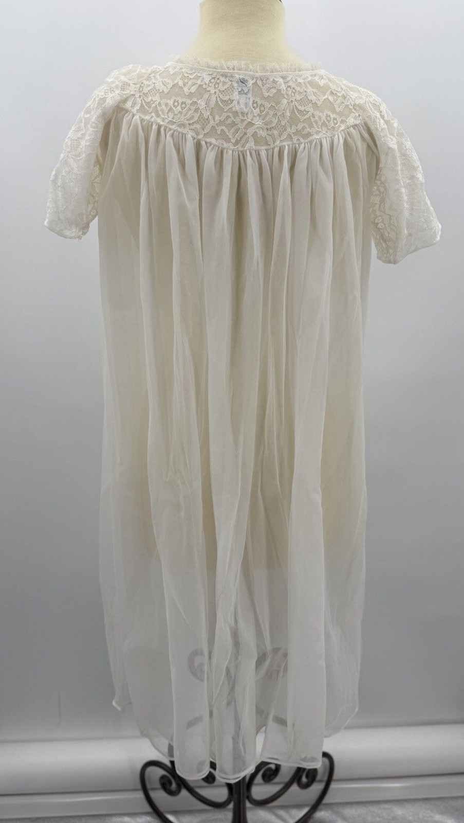 Vintage Formula Chiffon Double Layer Sheer White Wrapper Robe Sm Lingerie USA