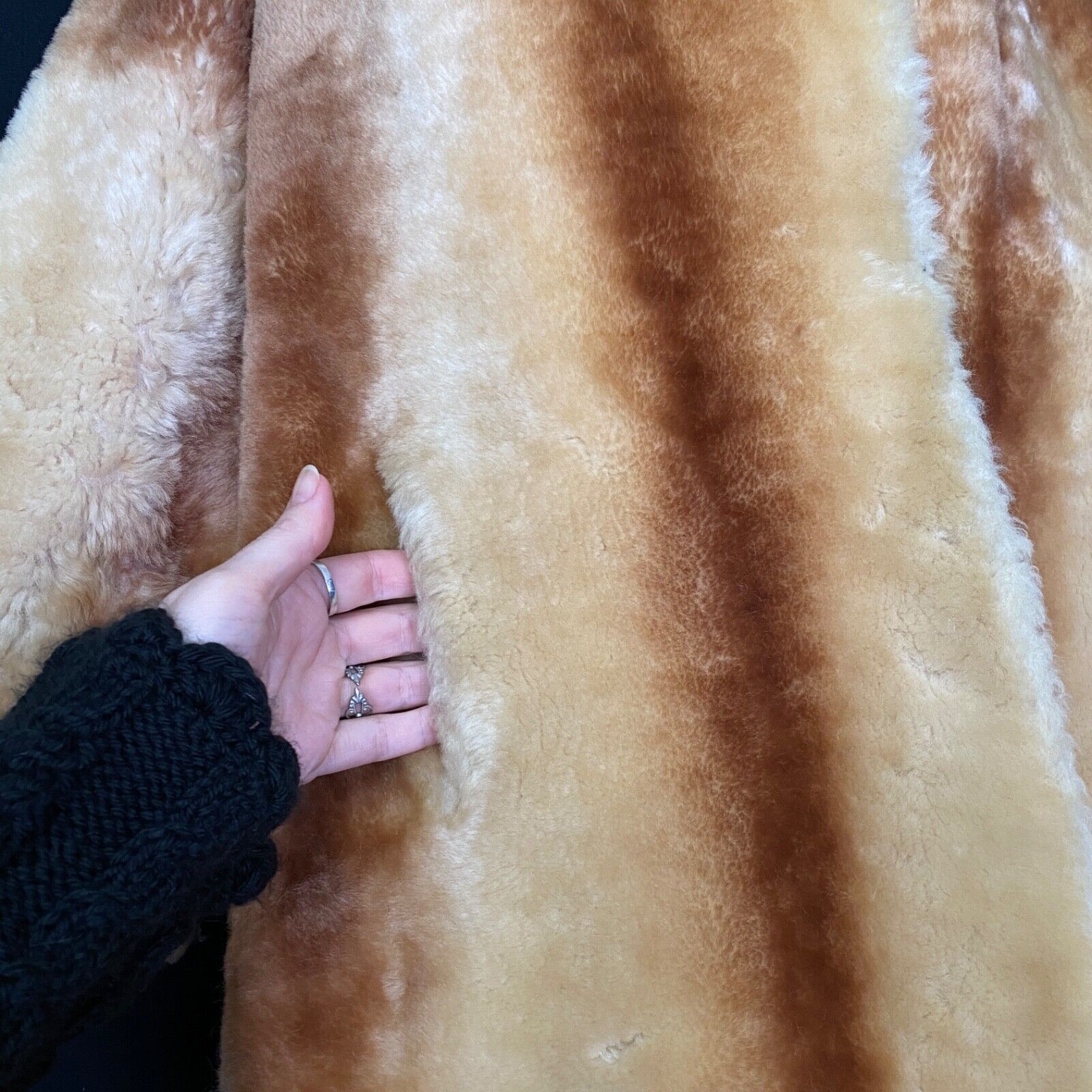 Vintage 1950s heavy genuine fur sheepskin shearling brown striped winter S