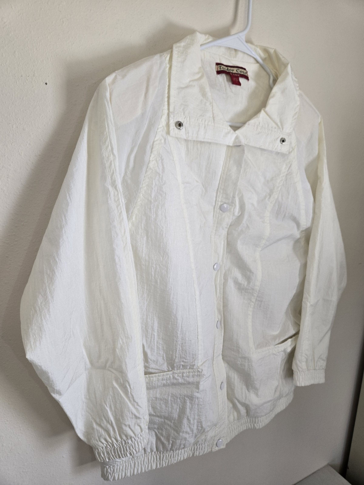 80’s/90’s Tudor Court by Haband Metallic White Jacket Windbreaker Lg FREE SHIP