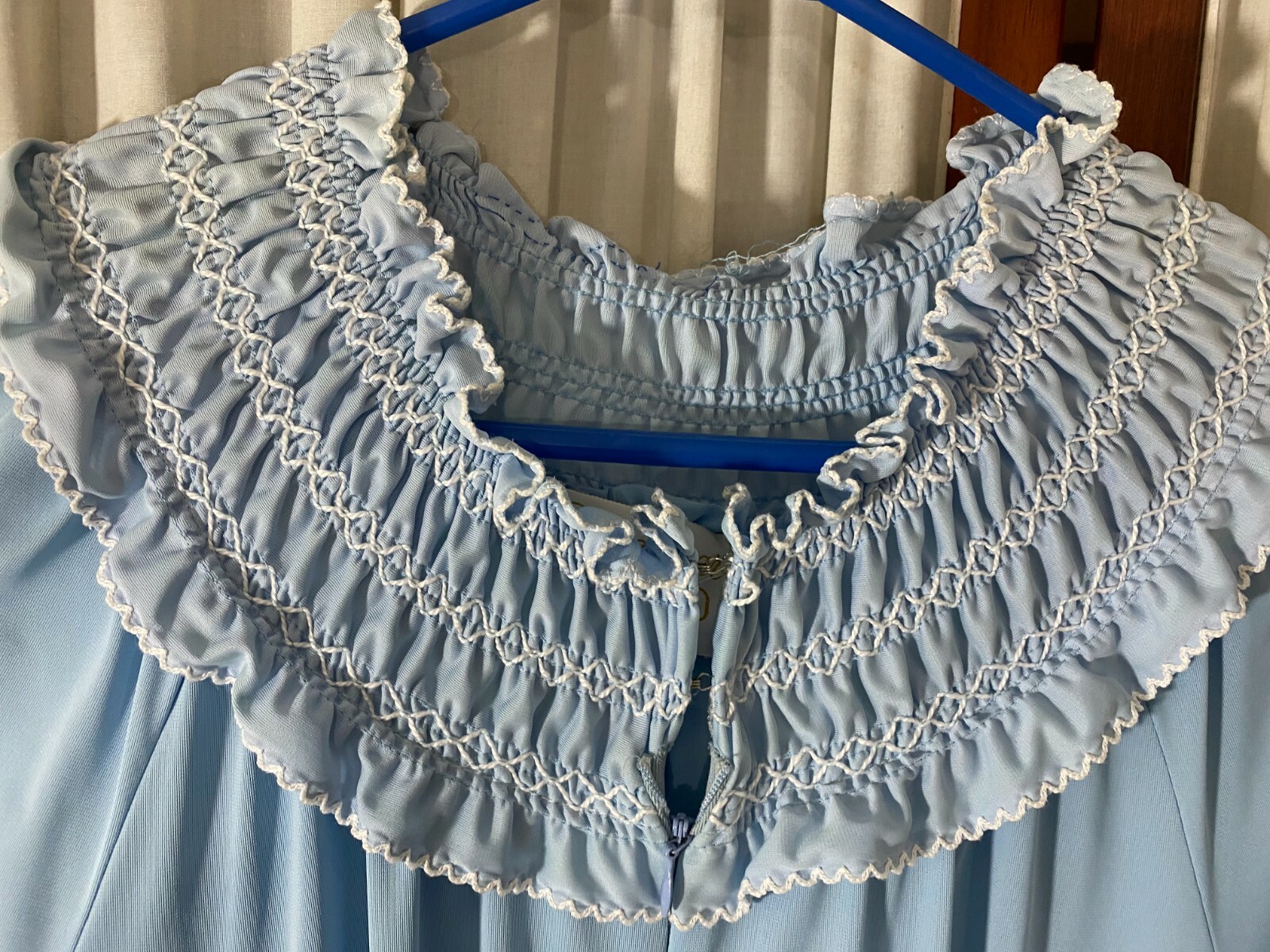 1970’s Robe -Gossard Loungewear- S-Light Blue w/Smocking/Ruffles-VG- PRETTY-SALE