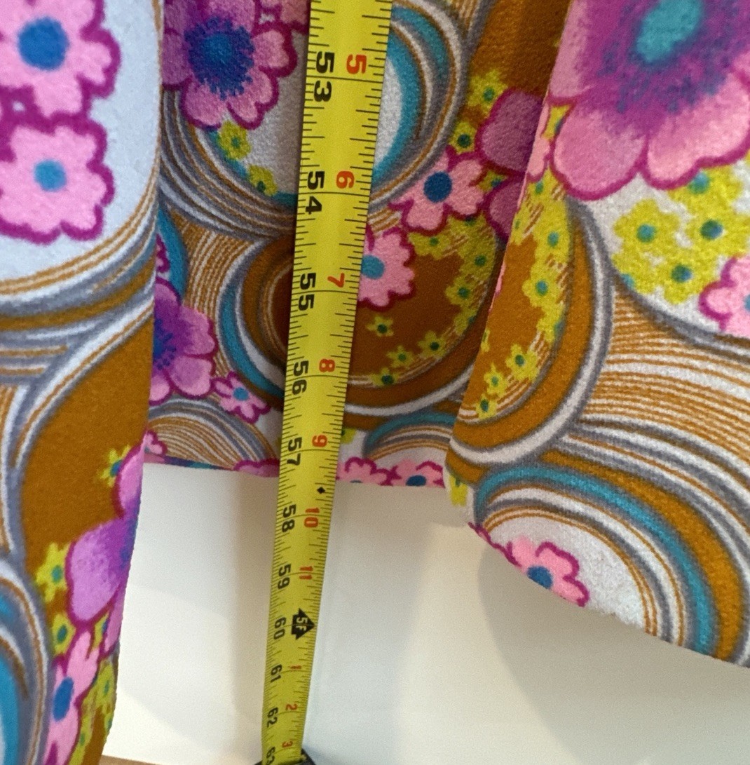 Vintage 60s 70s Psychedelic Hippie Colorful MOD Floral Maxi Dress Sz Large
