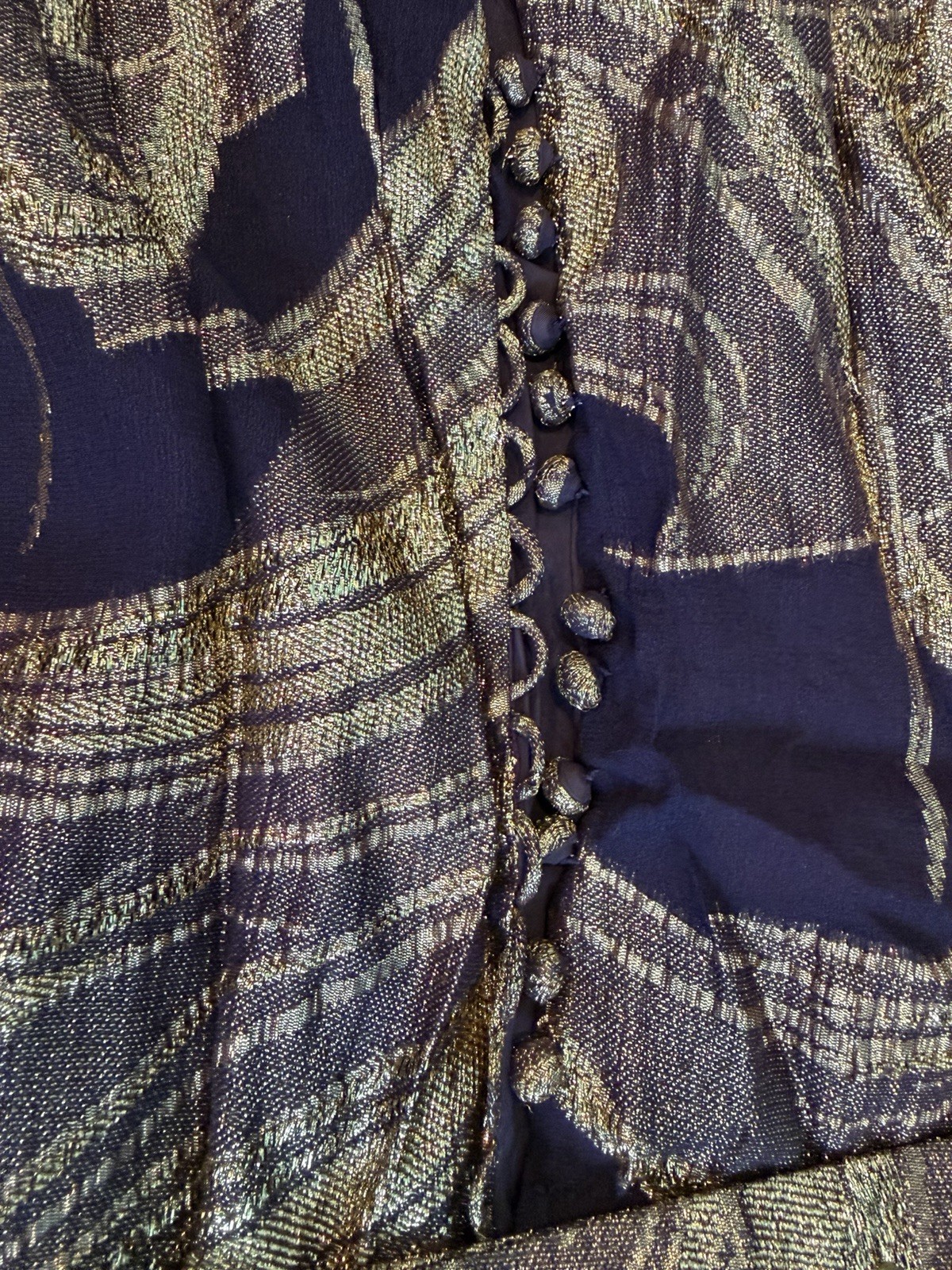 Vintage Oscar De La Renta Boutique Metallic Maxi Dress Purple Gold Floral Small