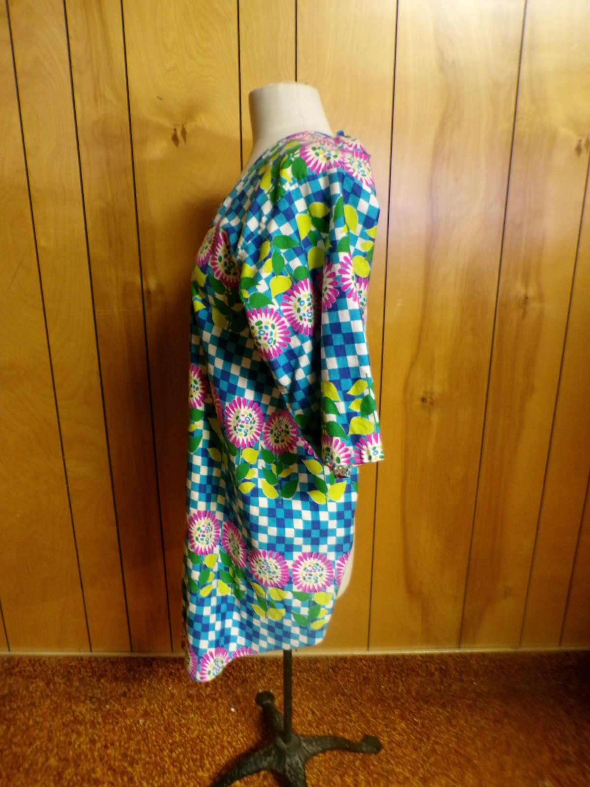 Vintage 1970’s Colorful Smock Open Back Blouse Shirt Top Waist 34″