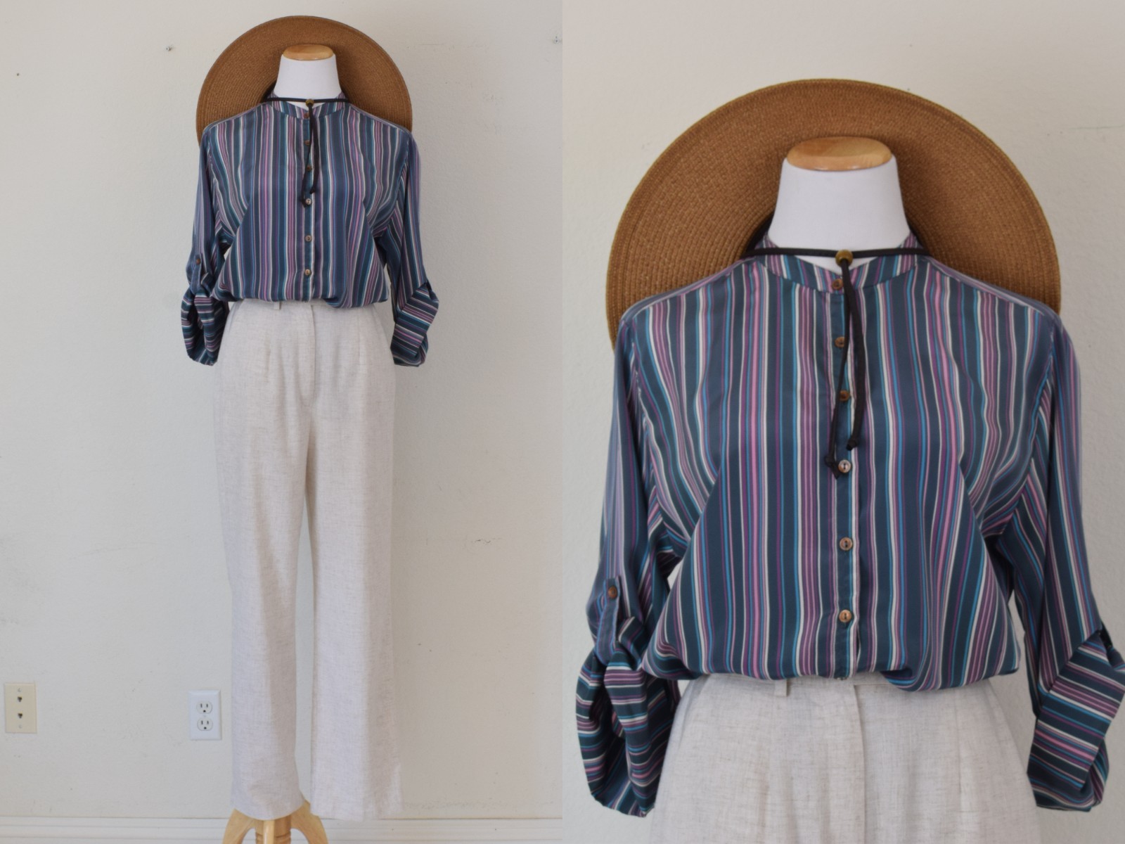 Vintage 90s Striped High Neck blouse by Loubella Extendables