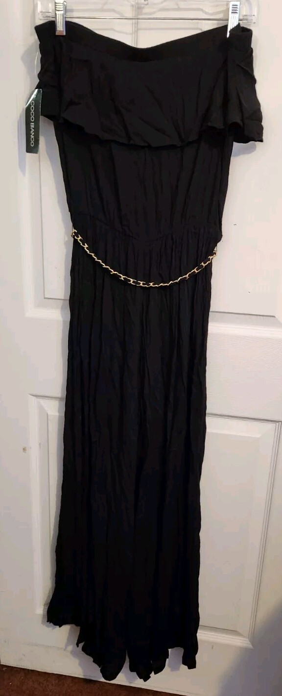 Strapless Jumpsuit Romper VTG 90s Coco Bianco Black Gauze Rayon Flowy Sz M NWT