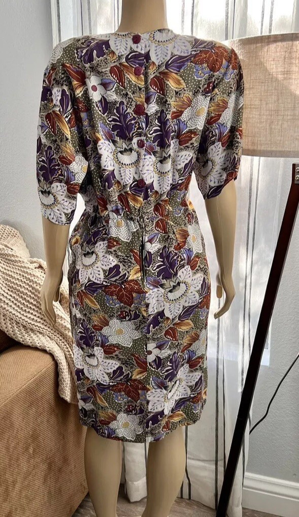 Vintage Floral Short Sleeve Pencil Dress Plus Size 18 Lorac Original Lady Carol