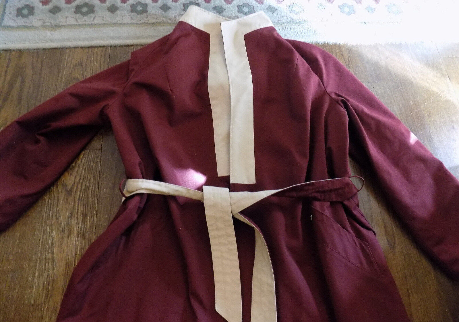 Vintage Classy 12 Etienne Aigner Reversible Wrap Rain Coat Trench Maroon & Tan