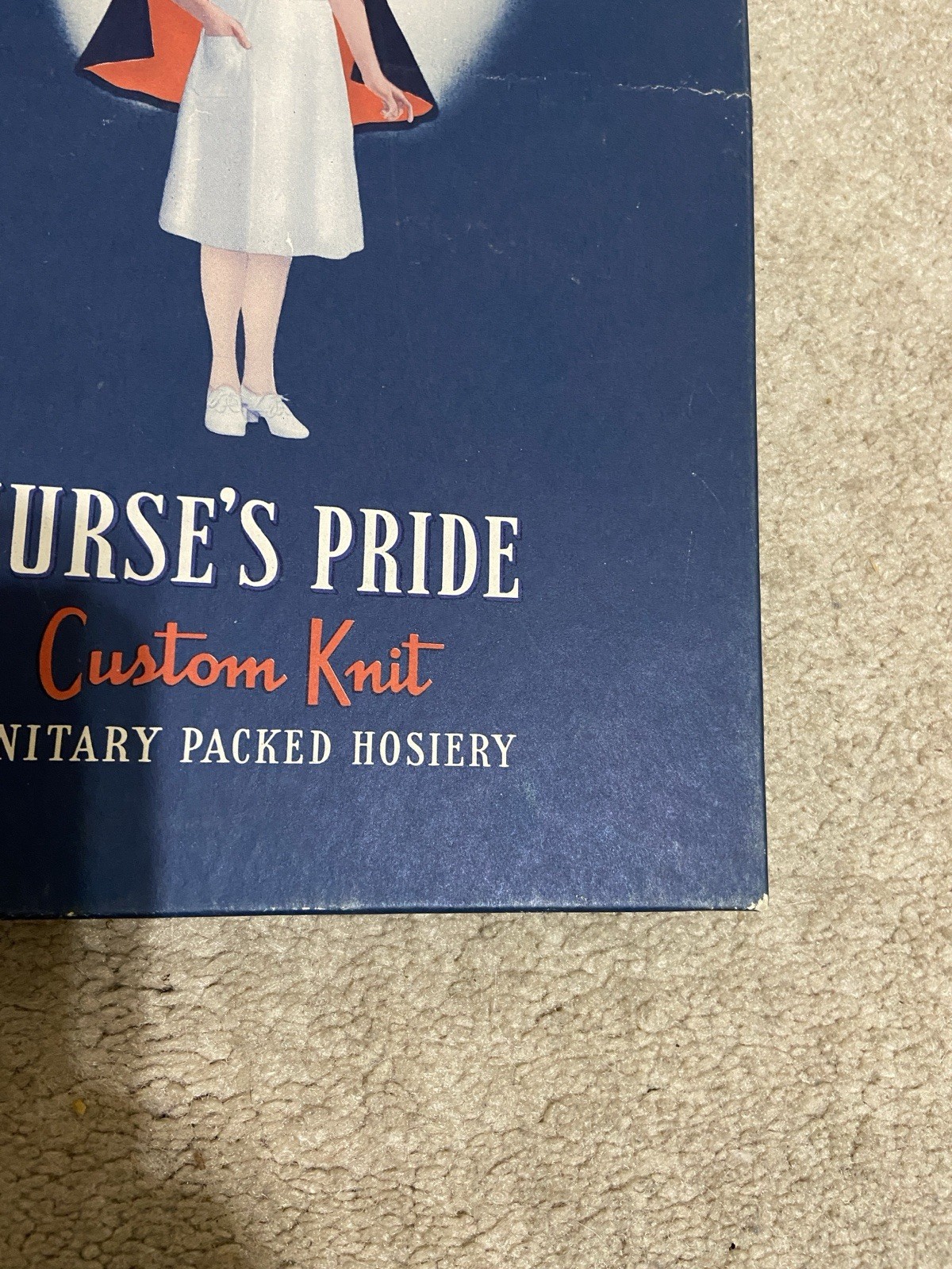 Vntg c1950s Nurse’s Pride Hosiery Cardboard Box w/ 2 Pair Knit Stockings in Pkg