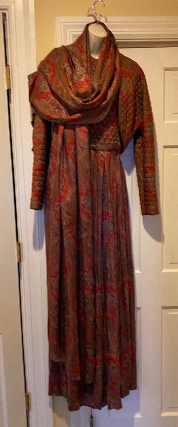 Carolyne Roehm Size 6 paisley jumpsuit w/ bolero and 10 foot scarf–worn once