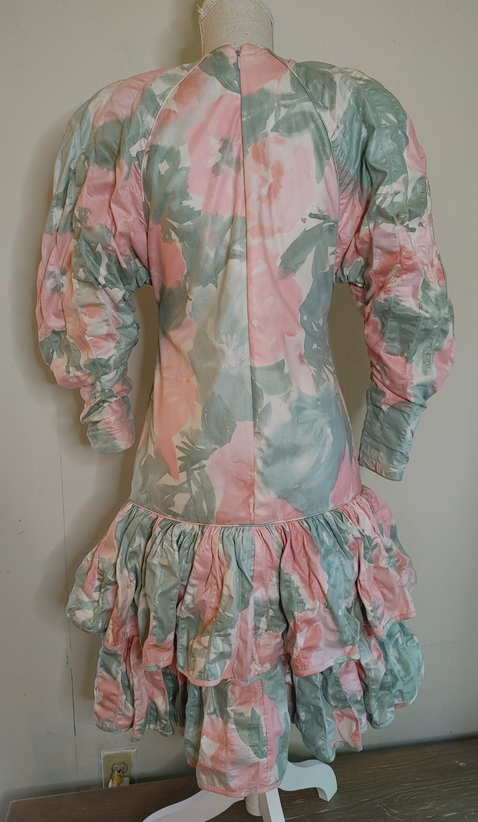Vintage Barboglio Cristina Jan Floral Puff Sleeve Dress 80s Couture Party Prom 6