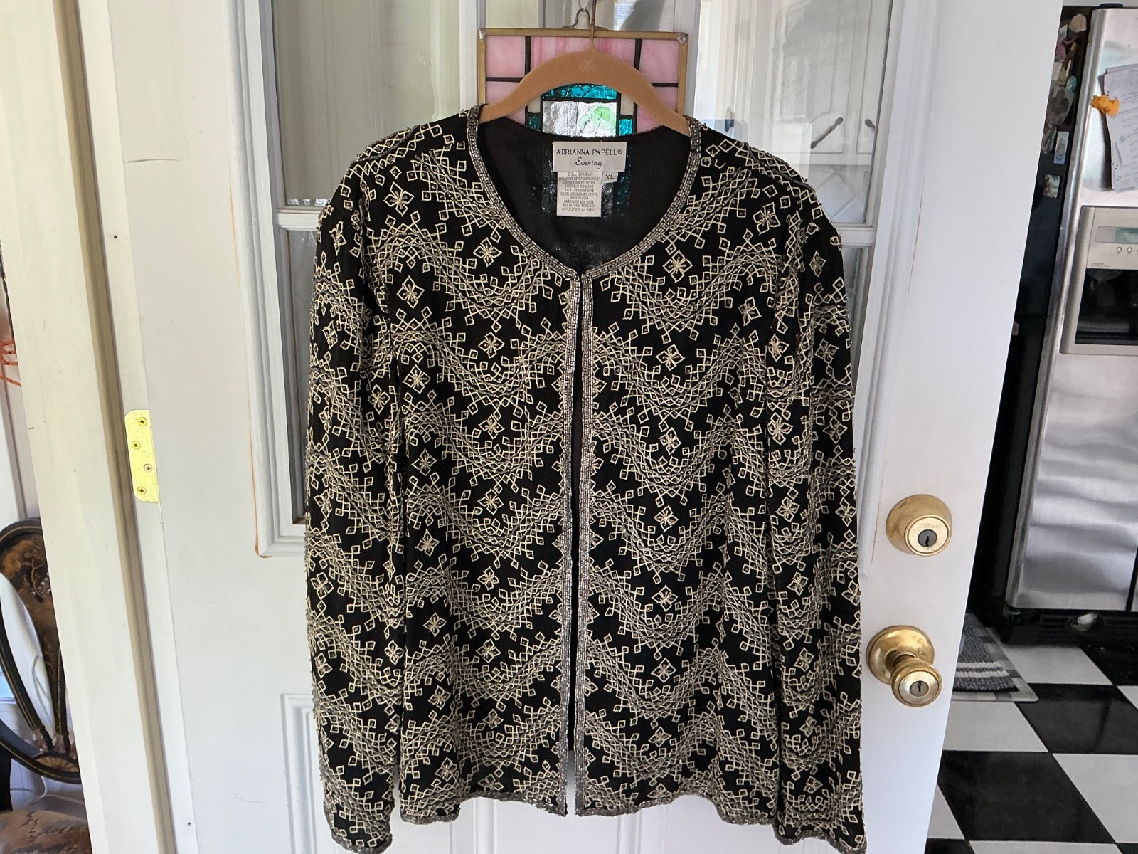 VINTAGE ADRIANNA PAPELL EVENING XL GLASS beaded embroidered JACKET/overlay