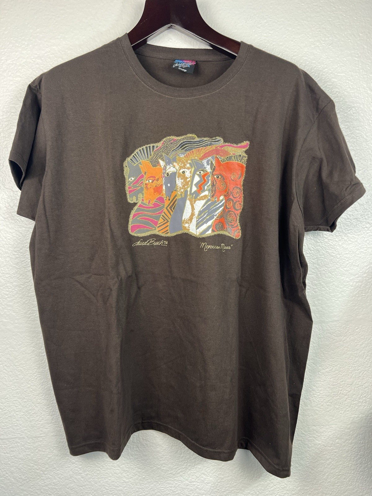 VTG Laurel Burch Morrocan Mares TShirt Brown Size XXL ART Tee Artistic Apparel