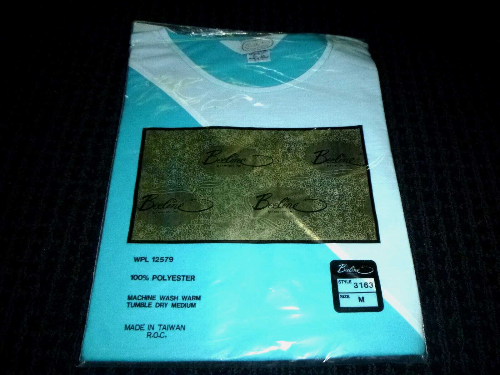 NOS Vtg 80s Beeline Fashions T shirt Top Turquoise White Diagonal Sz M