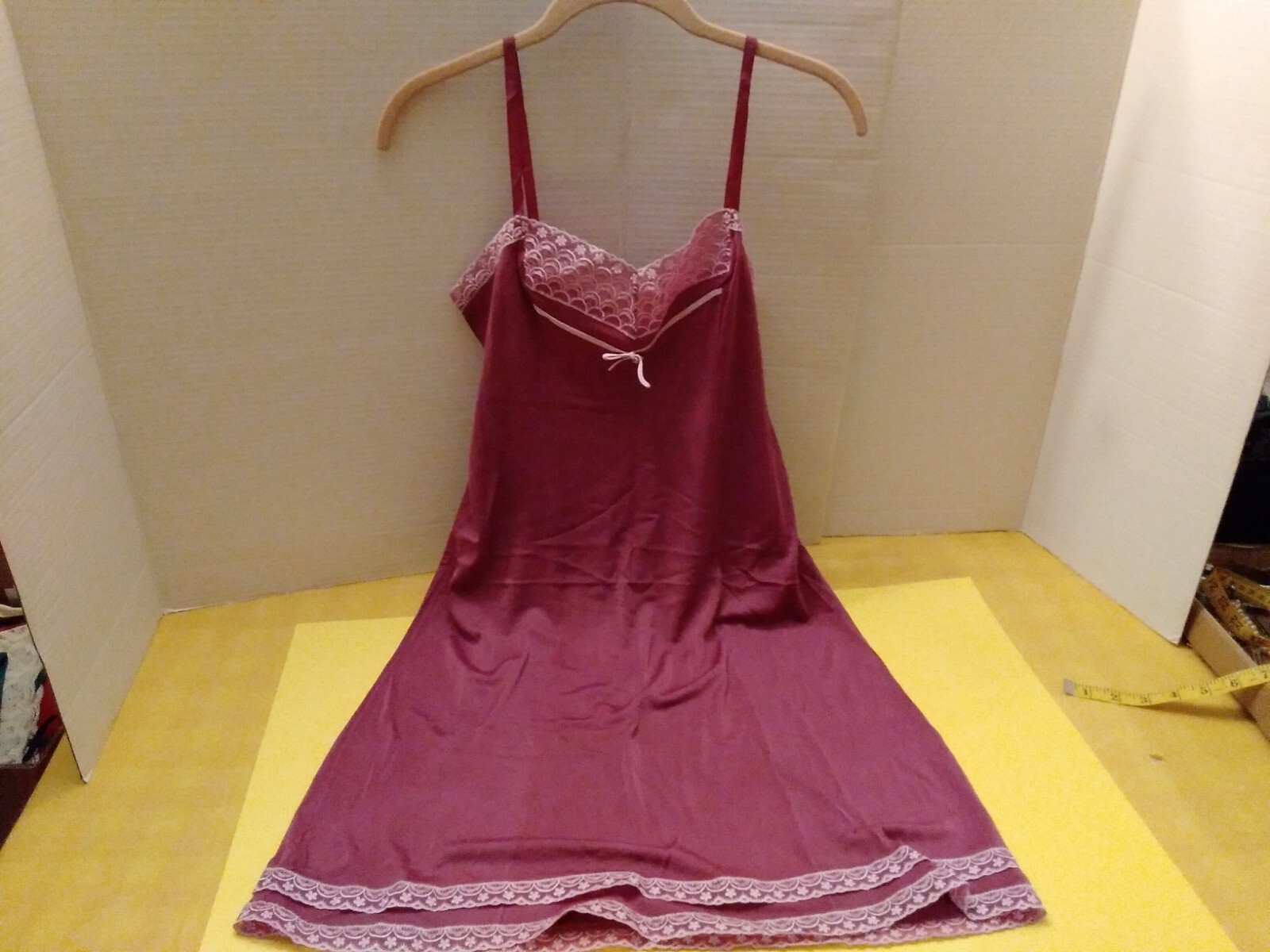 Vintage Full Slip Dress Chemise European Raspberry Embroidery Detail SZ M