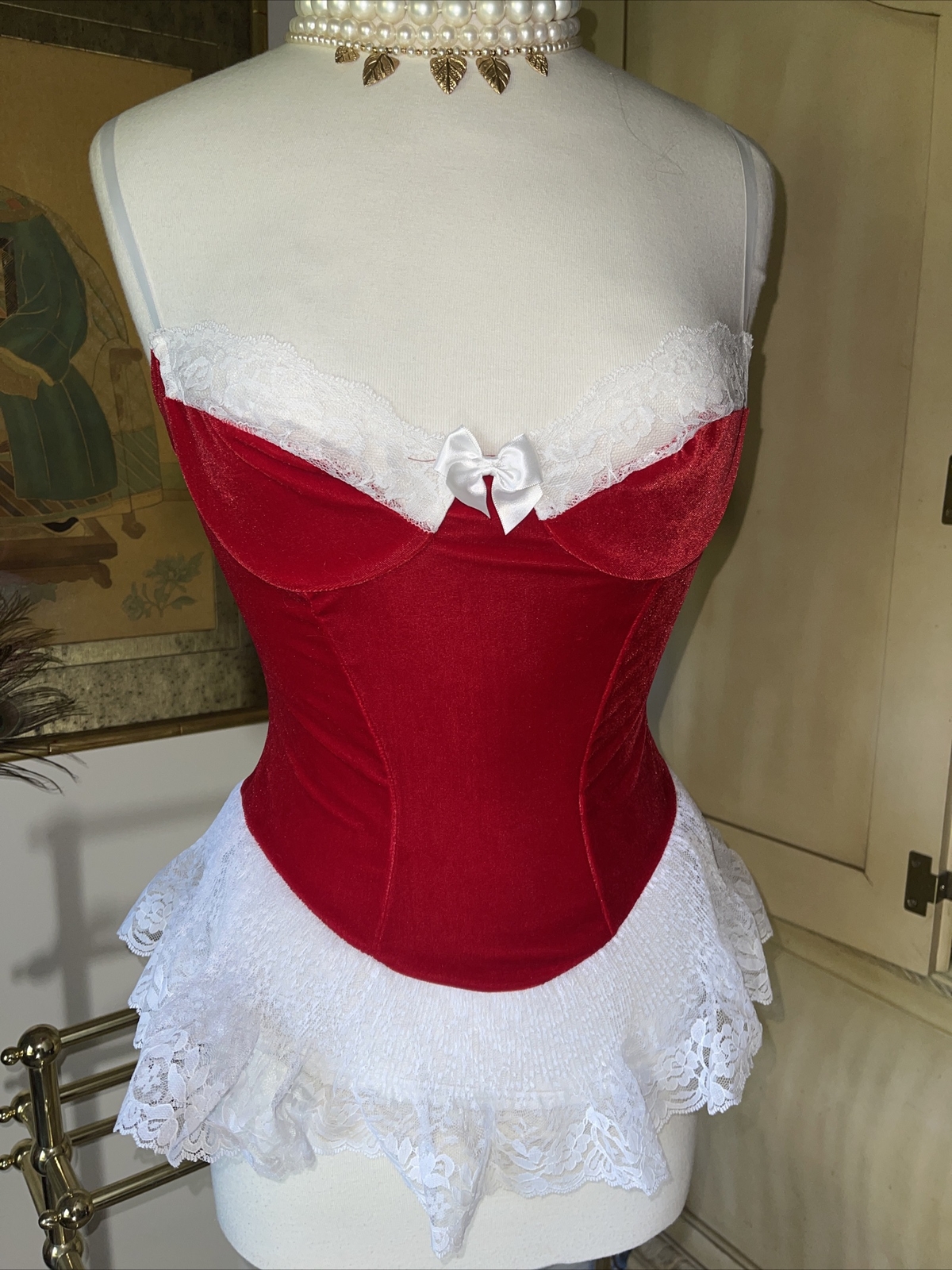 Diva FARIS Bustier NIGHTGOWN Lingerie Dress LACE M L RED babydoll SEXY 90’s Rare