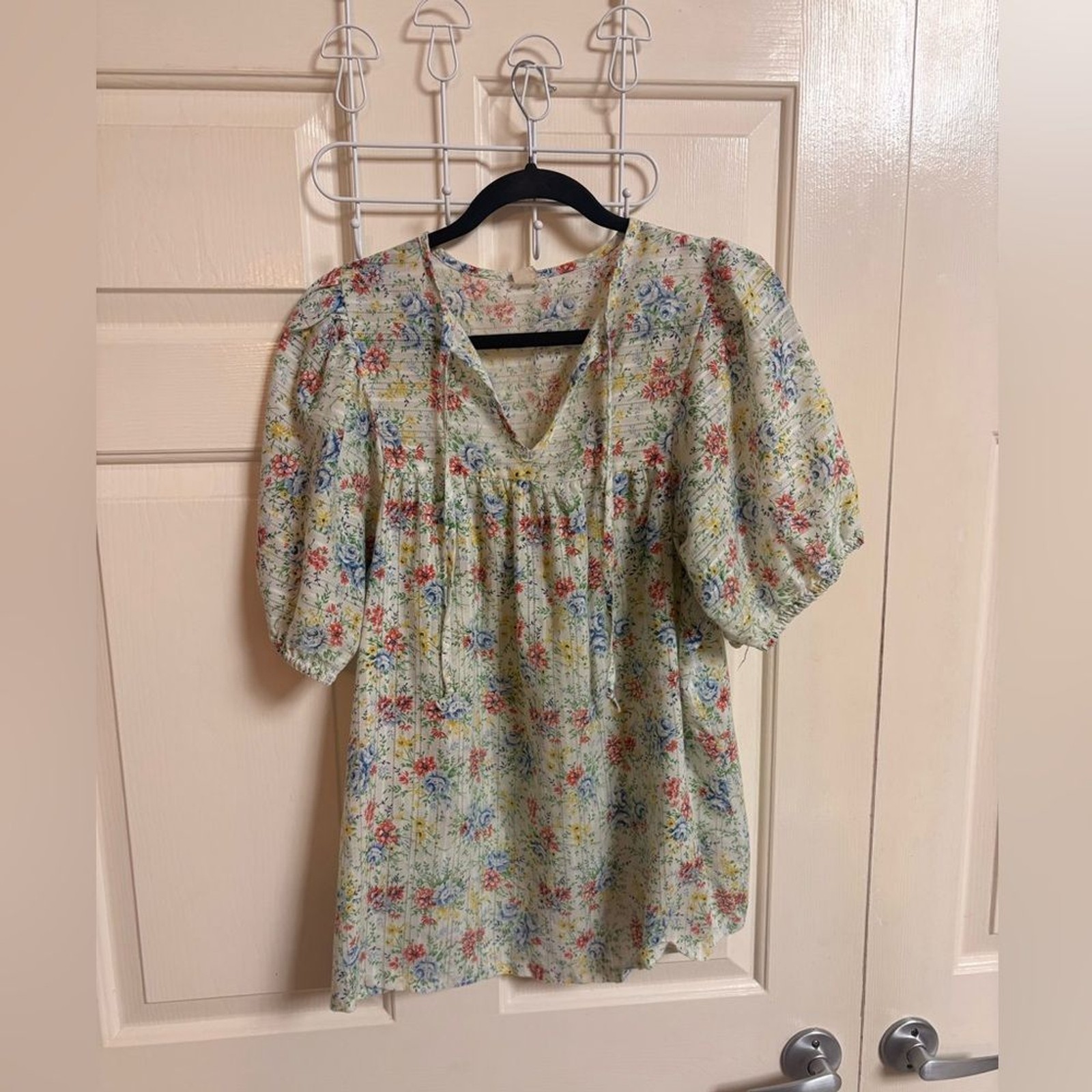 VTG 1970s Peasant Style Cotton/Polyester Floral Print Blouse boho Gypsy lagen