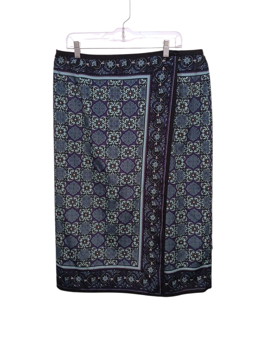 Sag Harbor Skirt Womens 18W Blue Floral Paisely Damask Faux Wrap Office Career