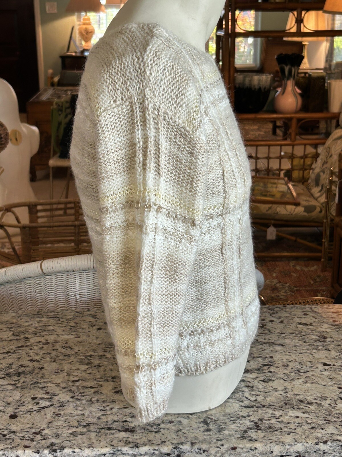 Vintage Beldoch Popper Knit Acrylic Sweater Junior L Women’s S Beige Tan White