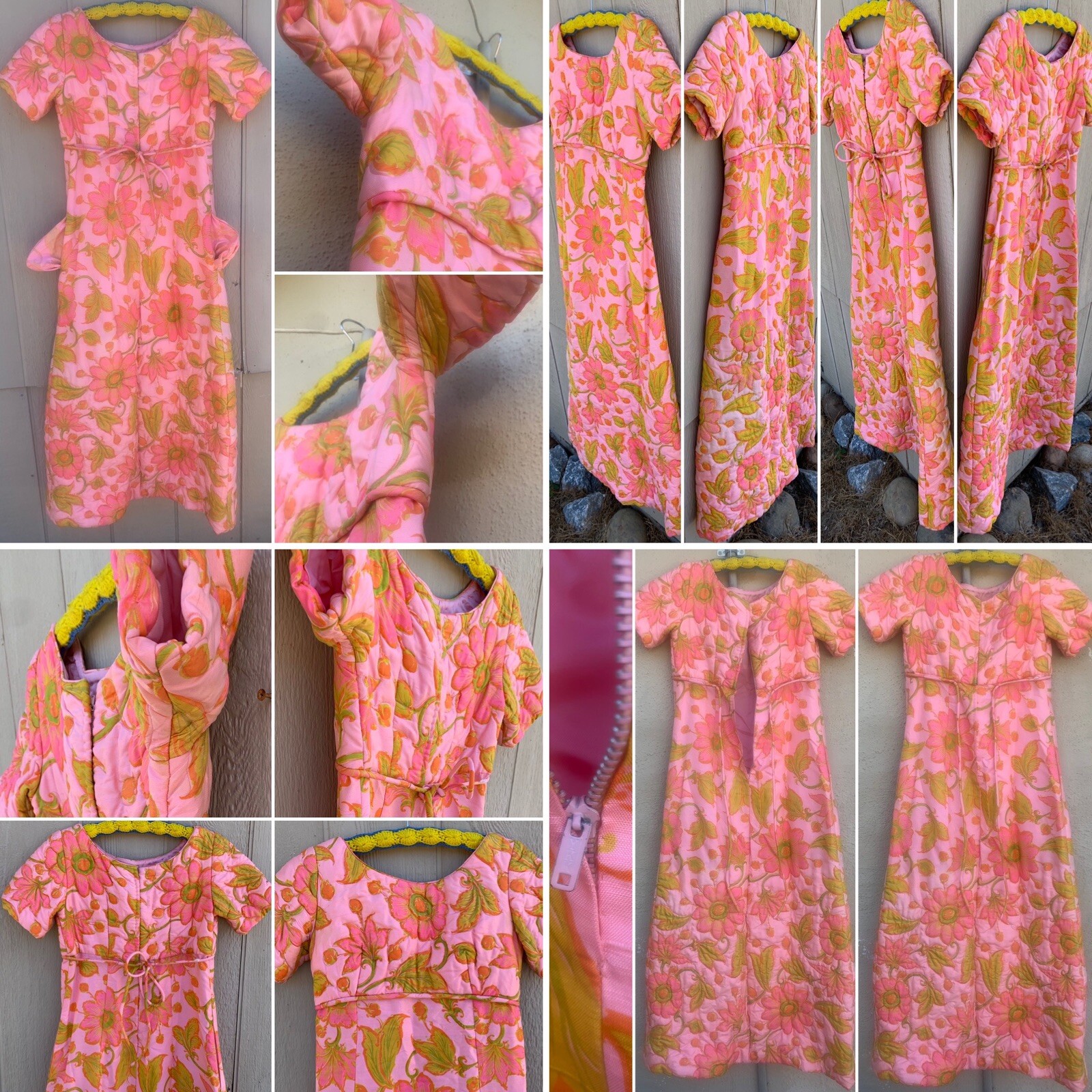 1960s Silk Floral Maxi Dress Macys Marchioness Pink Multicolor Hong Kong S
