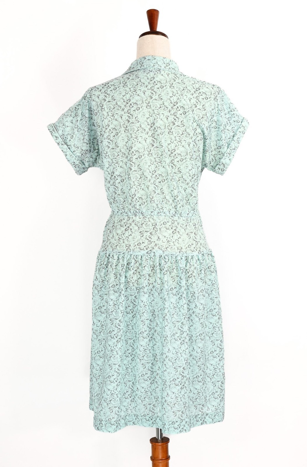 Vintage 80s Mint Blue & Grey Floral SALLY LOU Short Sleeve Dress – 12