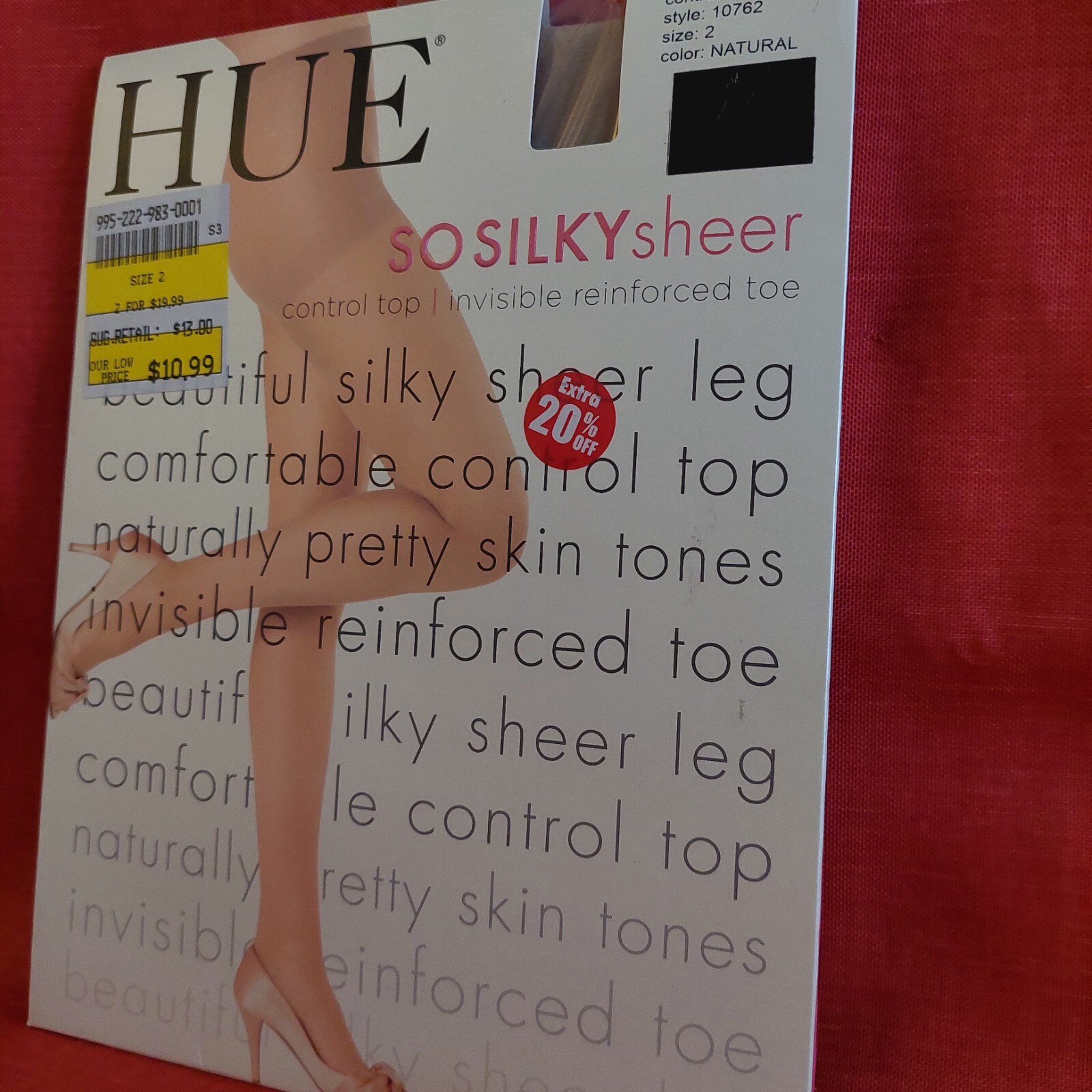 Vintage Pantyhose HUE So Silky Sheer Invisible Reinforced Natural Size 2 BONT1