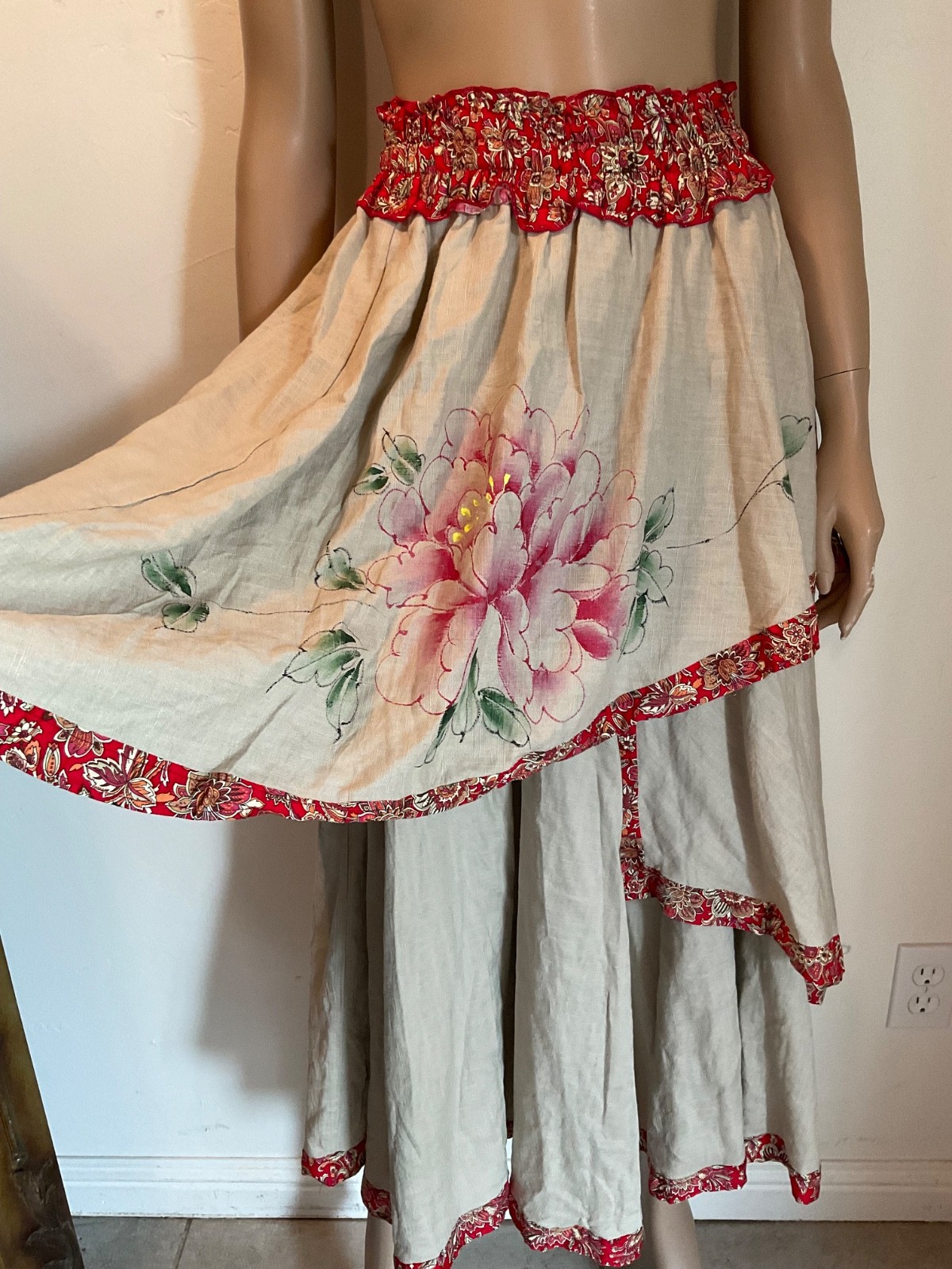 Vintage 1940s Hand painted Skirt CottageCore Boho Festival Maxi Original