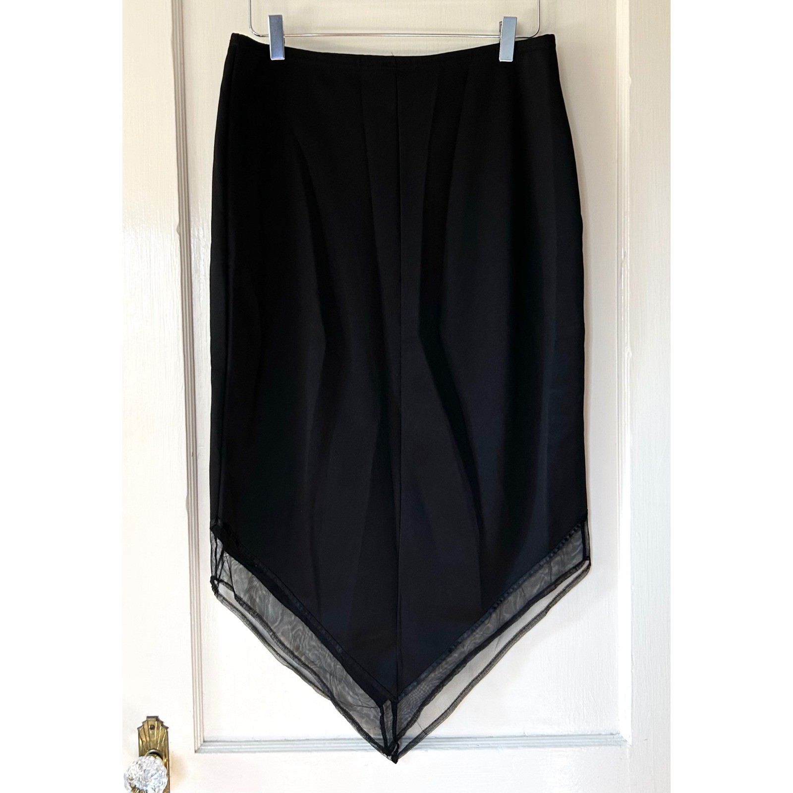 Vtg 90s Mesh Asymmetric Point Midi Skirt Black L Witchy Grunge Whimsigoth Fairy