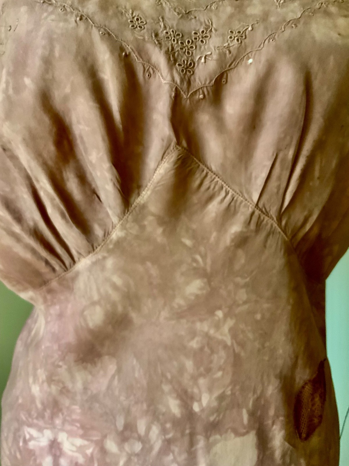 1930s Hand Dyed Silk Dress | Artistically Restored Vintage Lace Appliqué Dress