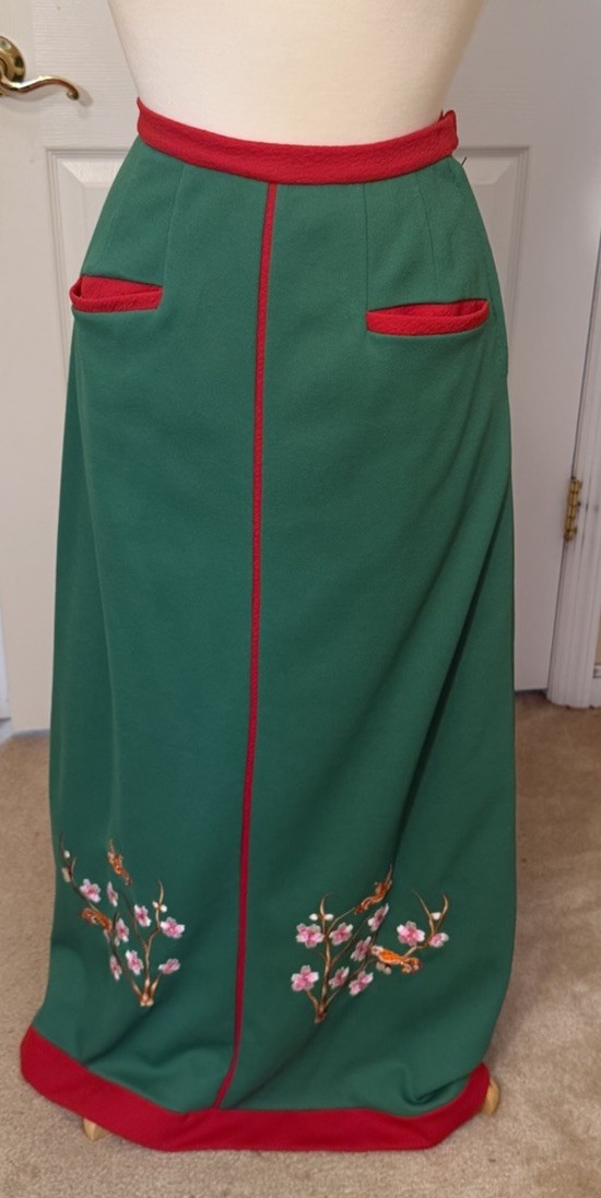 2 Vintage Handmade Embroidered Maxi Skirts Asian Bird & Cherry Blossom 24 Inches