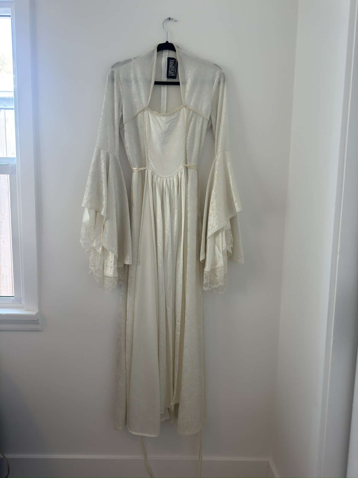 Lip Service White Velvet Satin Medieval Renaissance Fairy Bell Lace Sleeves