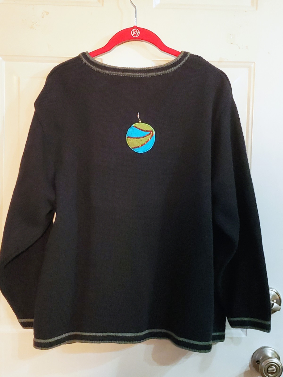 VTG Ugly Bobbie Brooks XL Christmas Sweater Cardigan Beaded Felt Ornaments Black