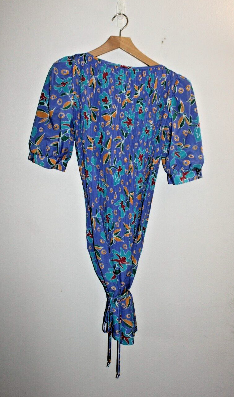 Vintage JT A-Line Dress No Size Tag Medium? Pleated Floral Padded Shoulders