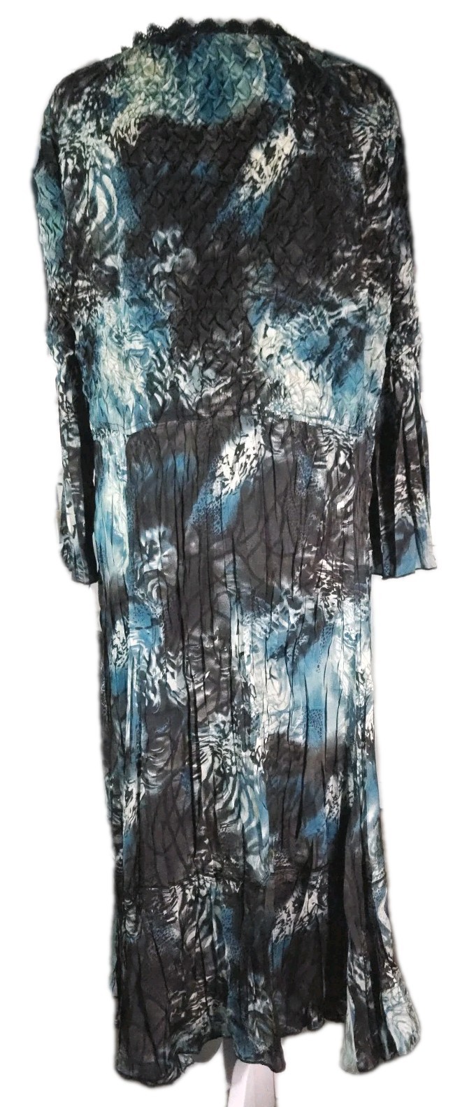 Vtg Y2K Alberto Makali Witchy Whimsy Goth Crinkle Dress Teal Blue Black Size XL