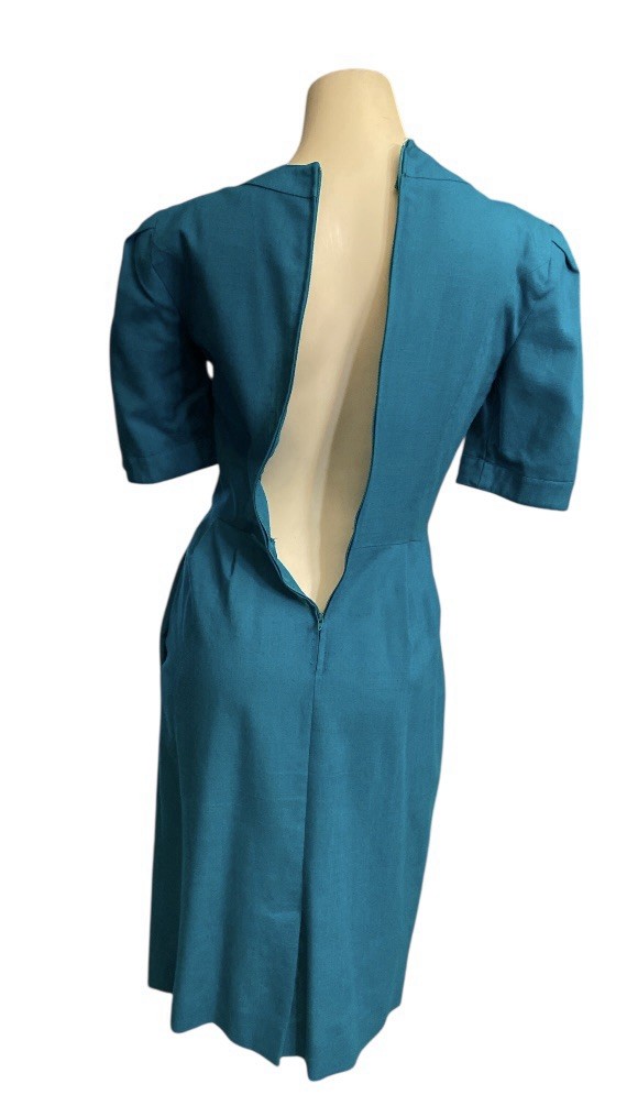 Vintage David Warren New York Midi Secretary Dress Short sleeve Turquoise Green