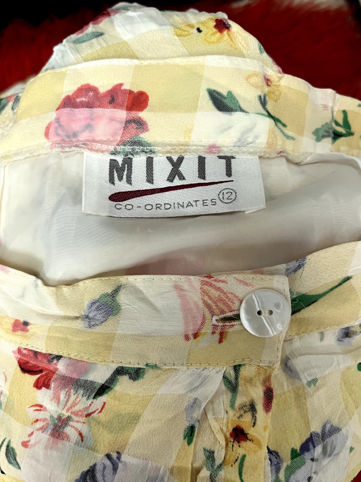 Vintage Australian 1980s MIXIT Wrap Midi Skirt Yellow Floral Plaid AU 14