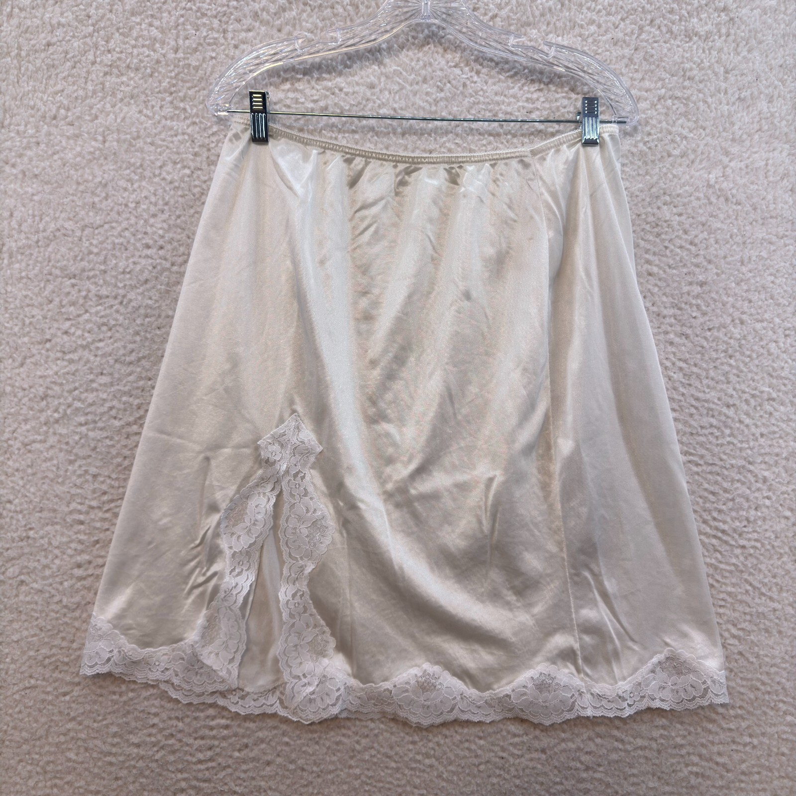 Vintage Slip Skirt 18 20 Plus Size White Satin Lace Slit Edwardian Victorian