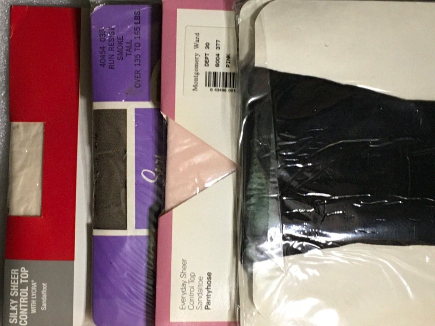 (4)NOS Pantyhose Round Clock Fashion Bug Sears Control Top Pink Black TALL