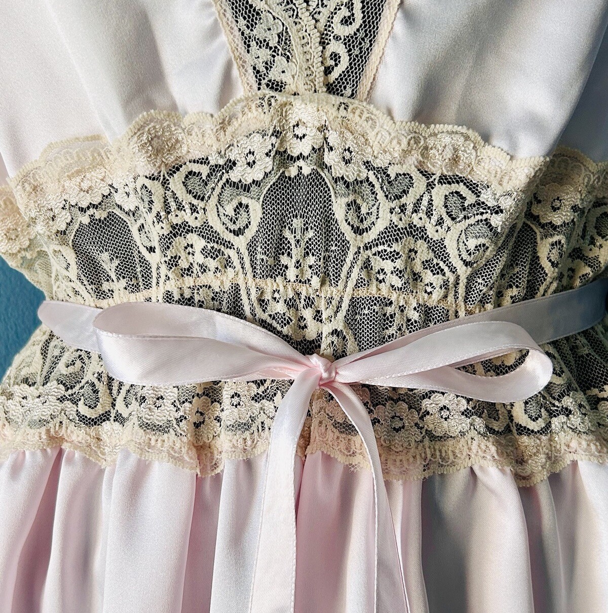 Rare Vintage Lily Of France Teddy Romper Pink Satin Lingerie With Lace Sz M EUC