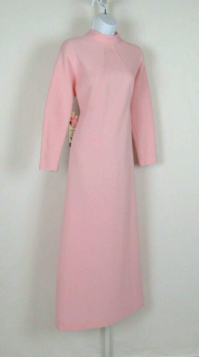 VTG 1960s 70s EDITIONS IN FASHION PINK POLYESTER DRESS RIBBED BODICE LONG SLEEVE
